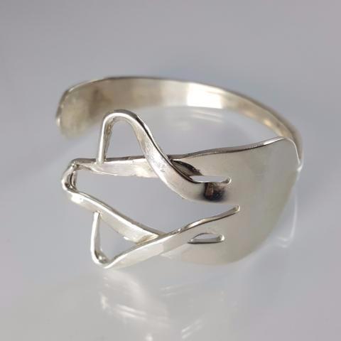 Star of David Silver Salad Fork Judaica Cuff Bracelet