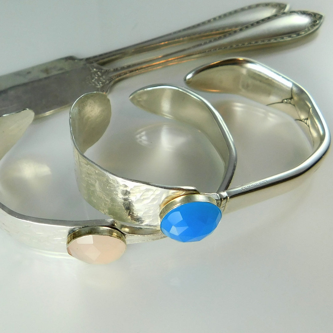 Gemstone Butter Spreader Silver Cuff Bracelet