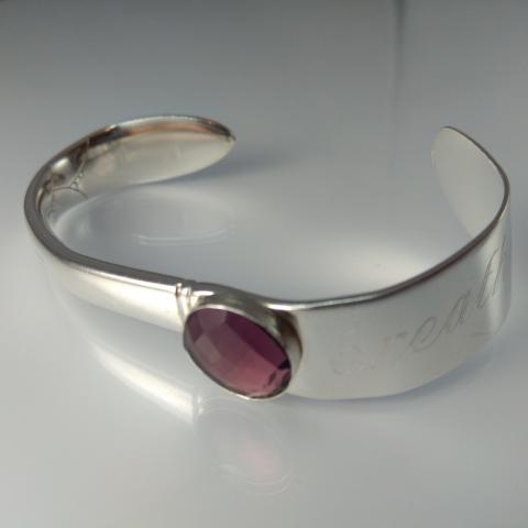 Gemstone Butter Spreader Silver Cuff Bracelet
