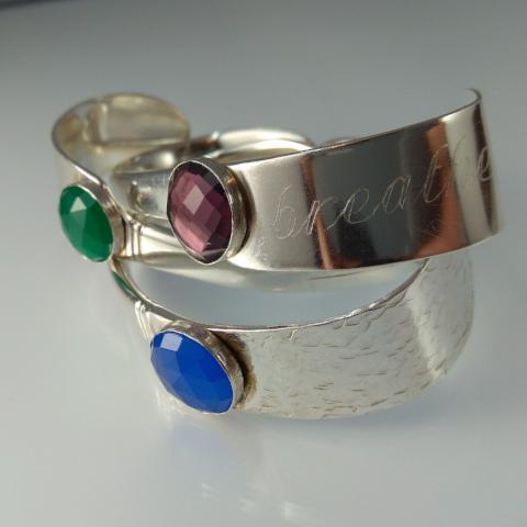 Gemstone Butter Spreader Silver Cuff Bracelet