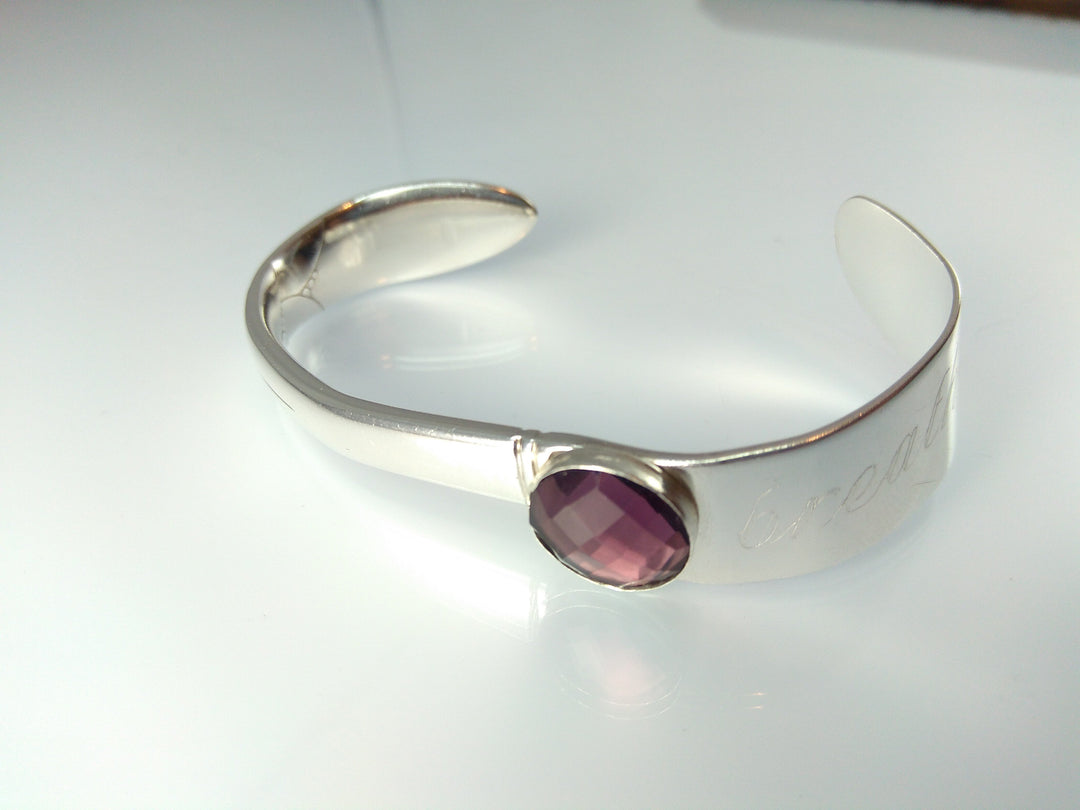 Gemstone Butter Spreader Silver Cuff Bracelet
