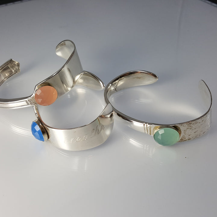 Gemstone Butter Spreader Silver Cuff Bracelet