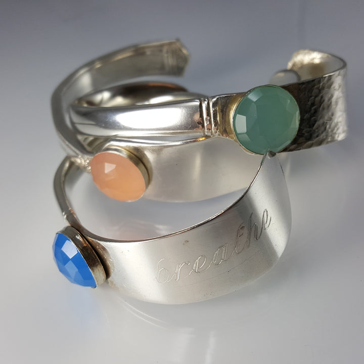 Gemstone Butter Spreader Silver Cuff Bracelet