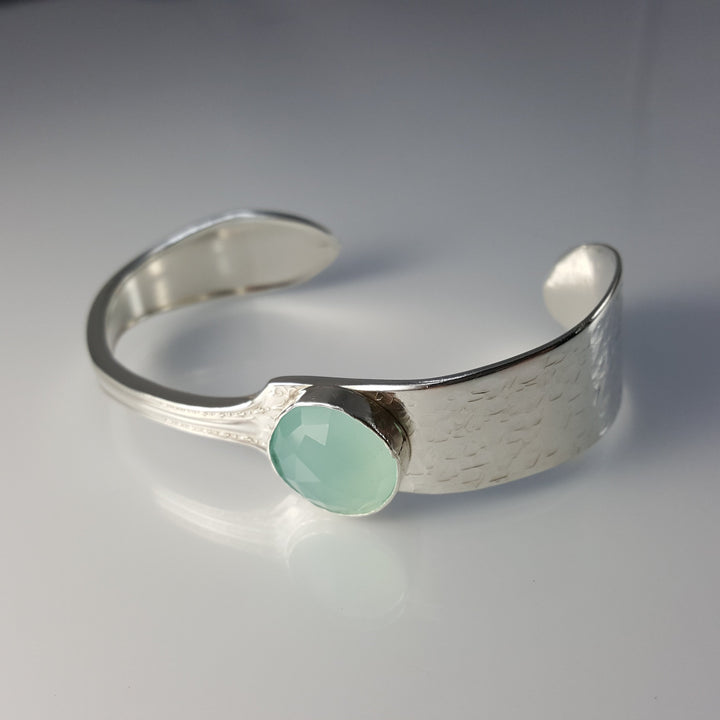 Gemstone Butter Spreader Silver Cuff Bracelet