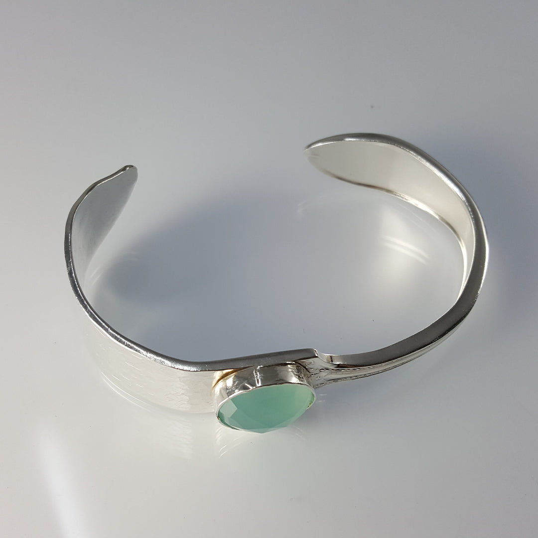 Gemstone Butter Spreader Silver Cuff Bracelet