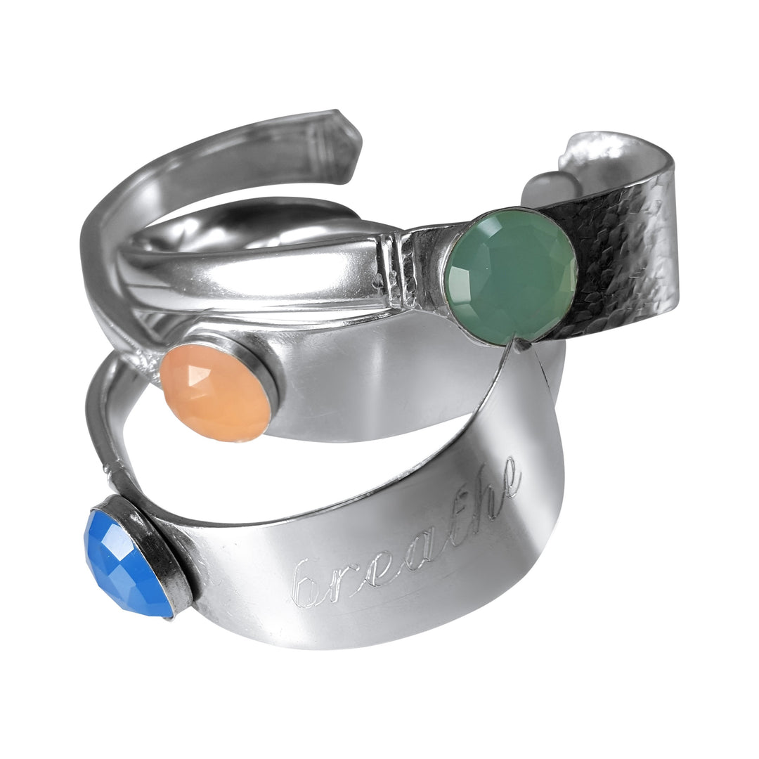 Gemstone Butter Spreader Silver Cuff Bracelet
