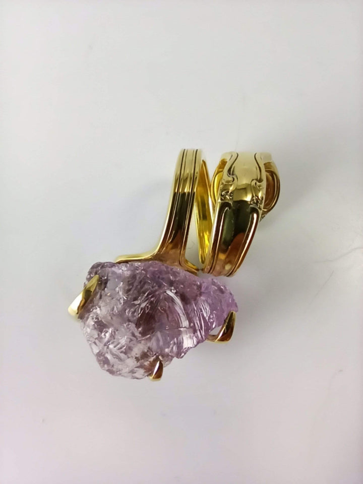 Gold Cocktail Fork Cocktail Ring, with a Raw Amethyst Gemstone, Spoon Ring