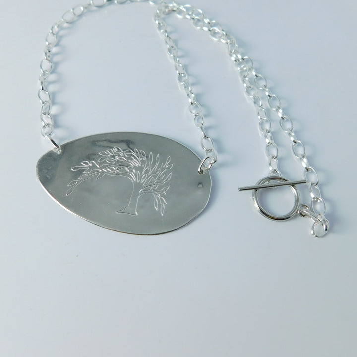 Engraved Tree of Life Silver Spoon Necklace