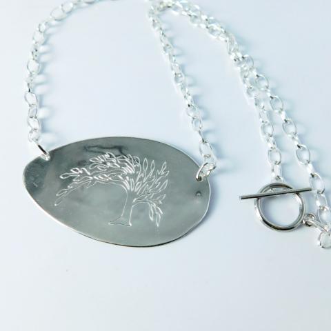 Engraved Tree of Life Silver Spoon Necklace