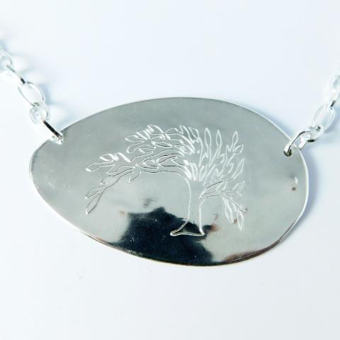 Engraved Tree of Life Silver Spoon Necklace
