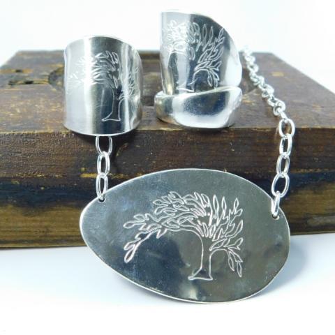 Engraved Tree of Life Silver Spoon Necklace