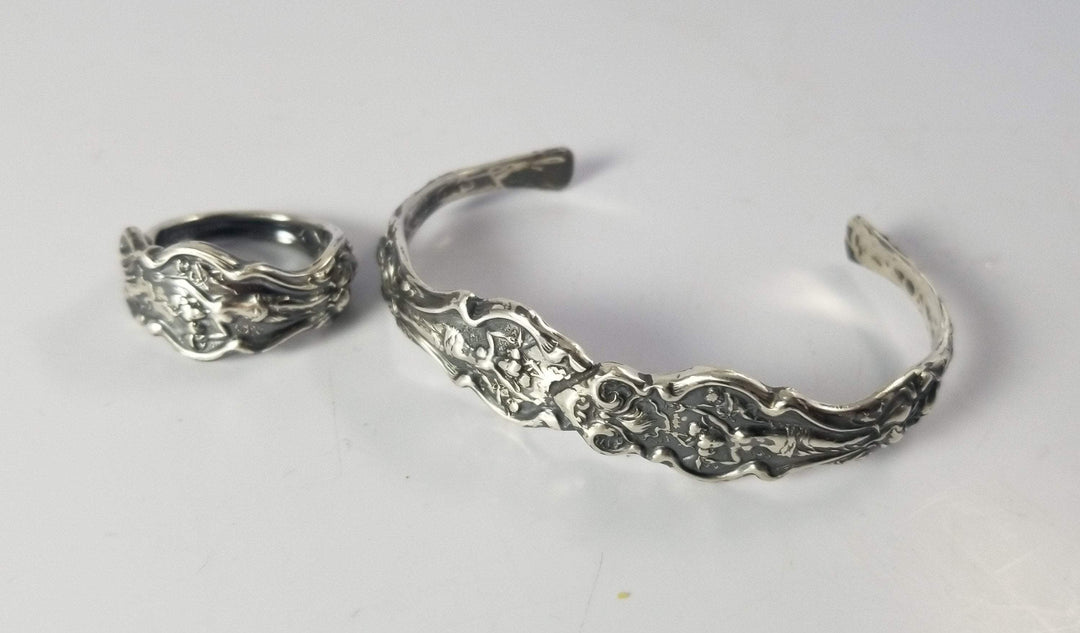 Goddess Nouveau Sterling Silver Antique Flatware Cuff Bracelet