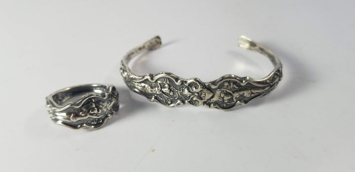 Goddess Nouveau Sterling Silver Antique Flatware Cuff Bracelet