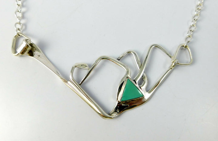 Mountain Range Necklace with Triangle Turquoise Stone, Silver Fork Necklace