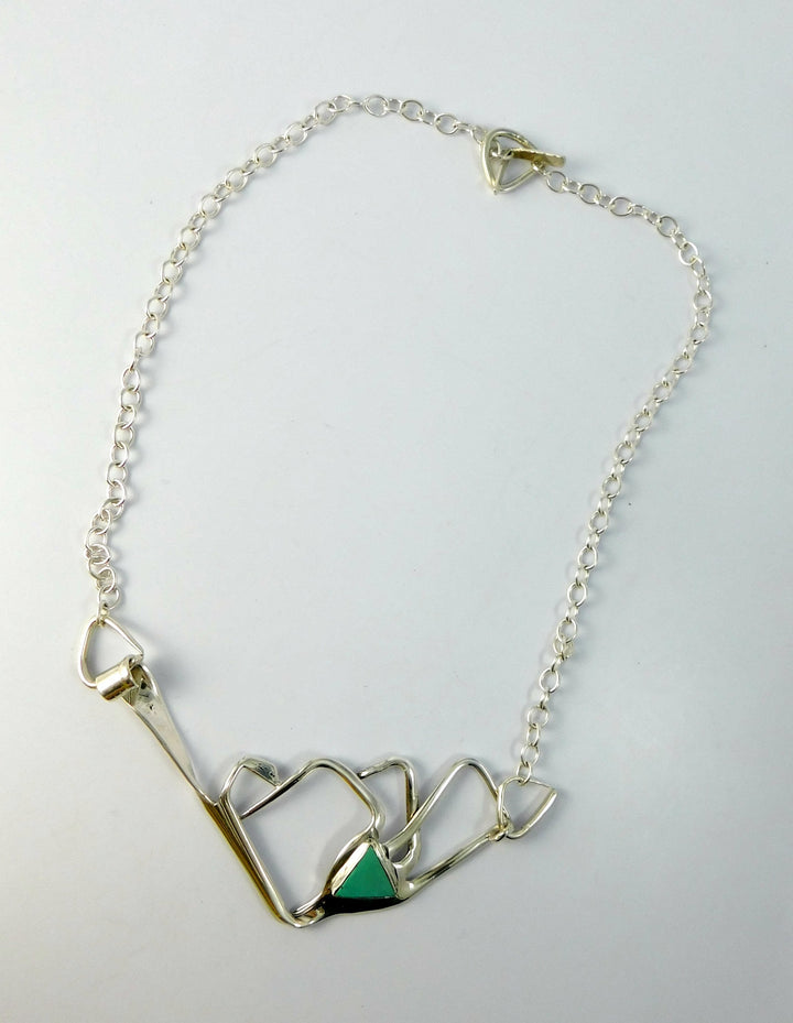 Mountain Range Necklace with Triangle Turquoise Stone, Silver Fork Necklace