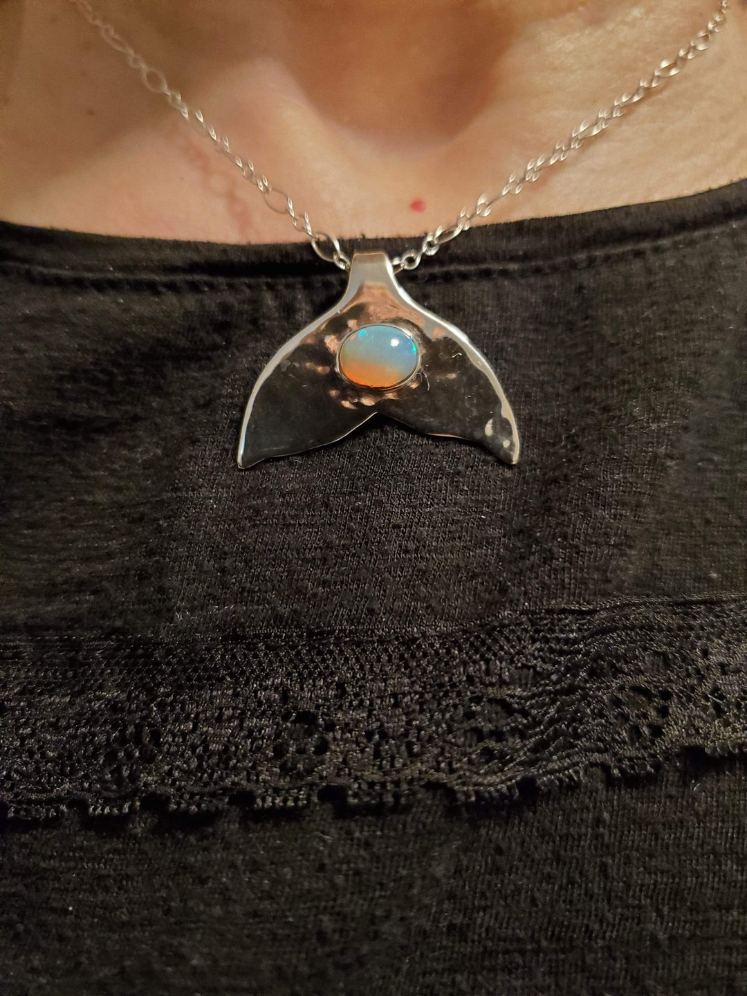 Jewelry Opal Mermaid Tail Silverware Pendant Necklace