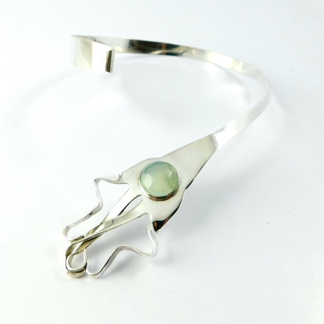 Silver Hamsa Open Choker Chalcedony Gemstone Fork Necklace