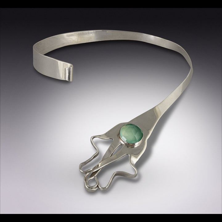 Silver Hamsa Open Choker Chalcedony Gemstone Fork Necklace