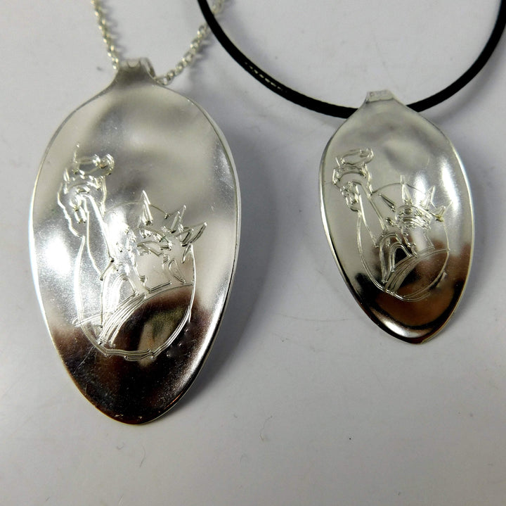 Statue of Liberty Engraved Silver Spoon Necklace