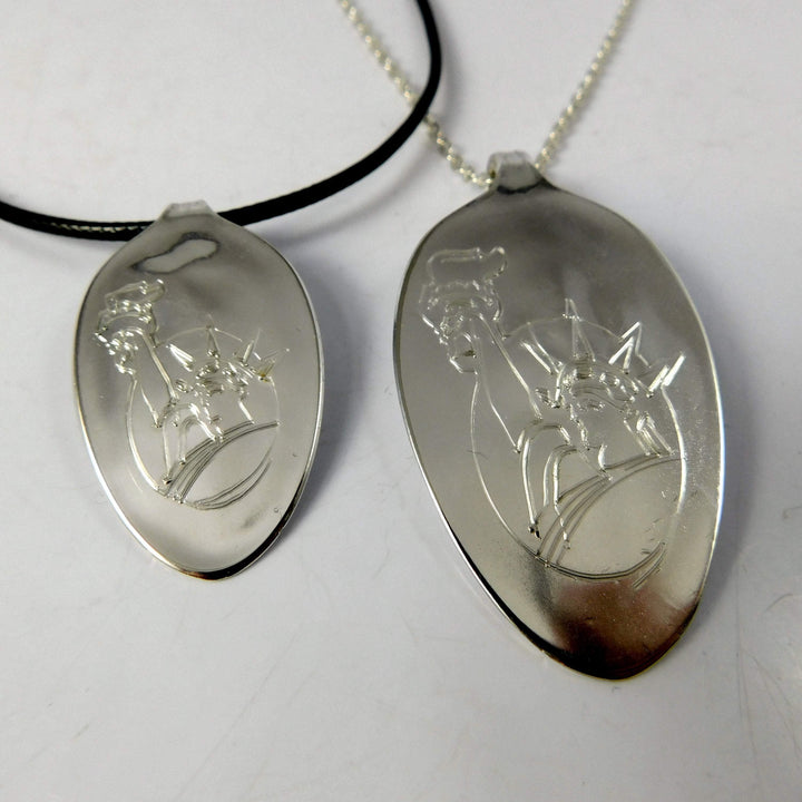 Statue of Liberty Engraved Silver Spoon Necklace