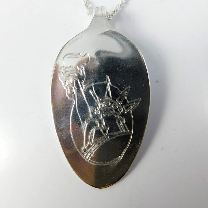 Statue of Liberty Engraved Silver Spoon Necklace