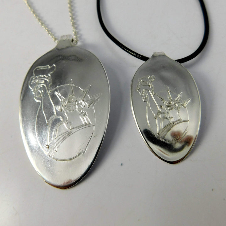 Statue of Liberty Engraved Silver Spoon Necklace
