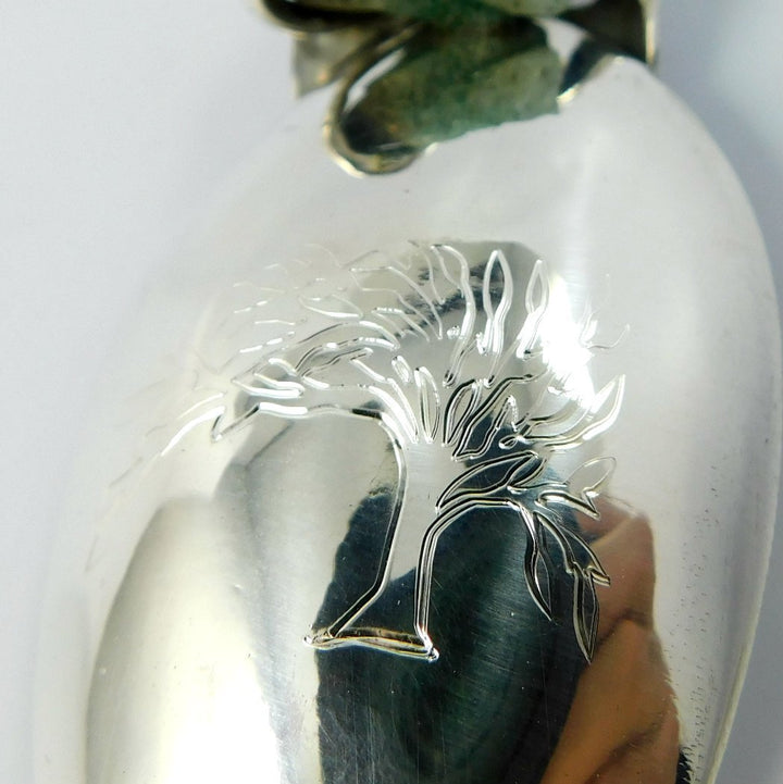 Silver Mezuzah Case with Rough Emerald, Flatware Mezuzah Judaica