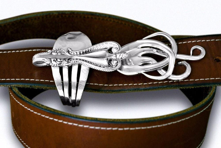 Silver Fire Belt Buckle, made with Old Colonial Sterling Silver Fork