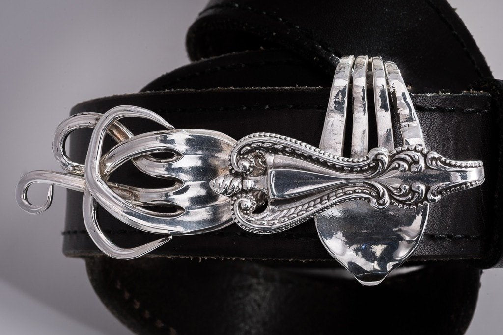 Silver Fire Belt Buckle, made with Old Colonial Sterling Silver Fork
