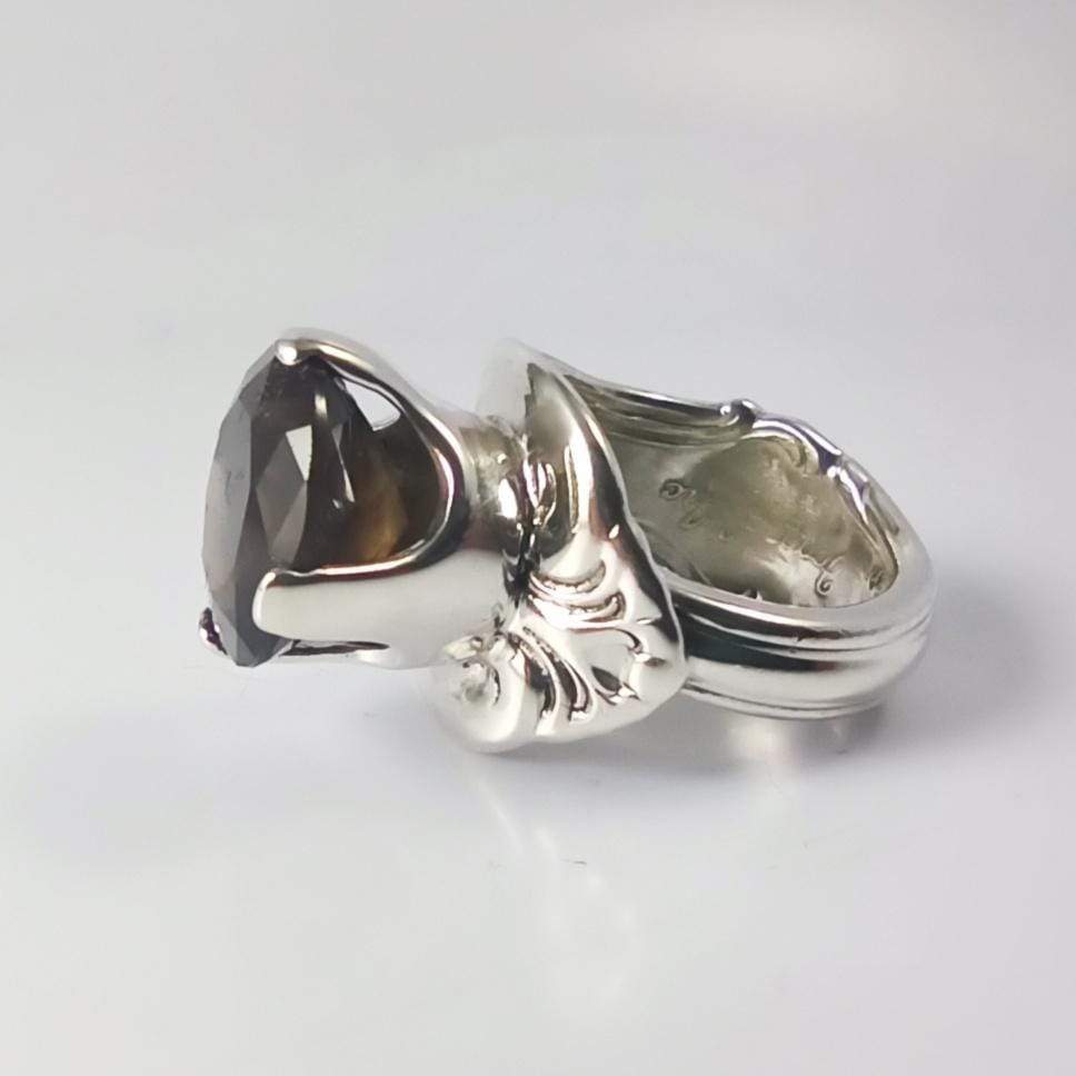 Smoky Quartz Princess Spoon Ring, Sterling Silver with Prong-Set Natural Smoky Quartz Gemstone