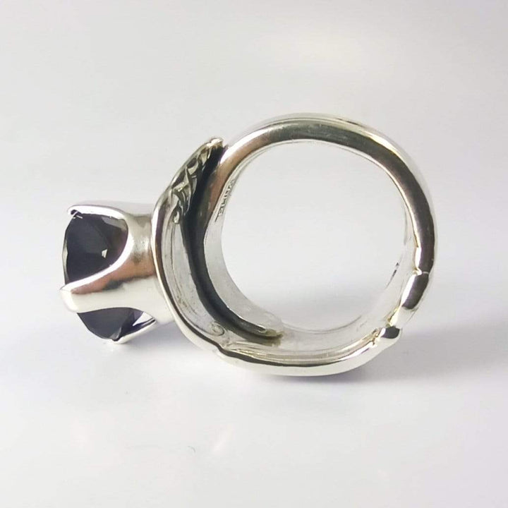 Smoky Quartz Princess Spoon Ring, Sterling Silver with Prong-Set Natural Smoky Quartz Gemstone