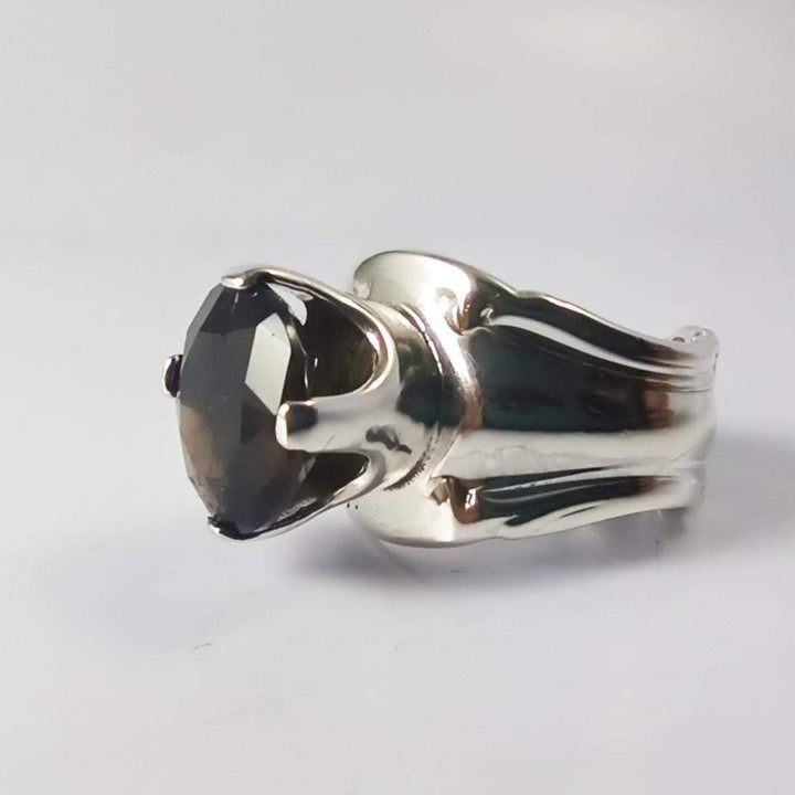 Smoky Quartz Princess Spoon Ring, Sterling Silver with Prong-Set Natural Smoky Quartz Gemstone