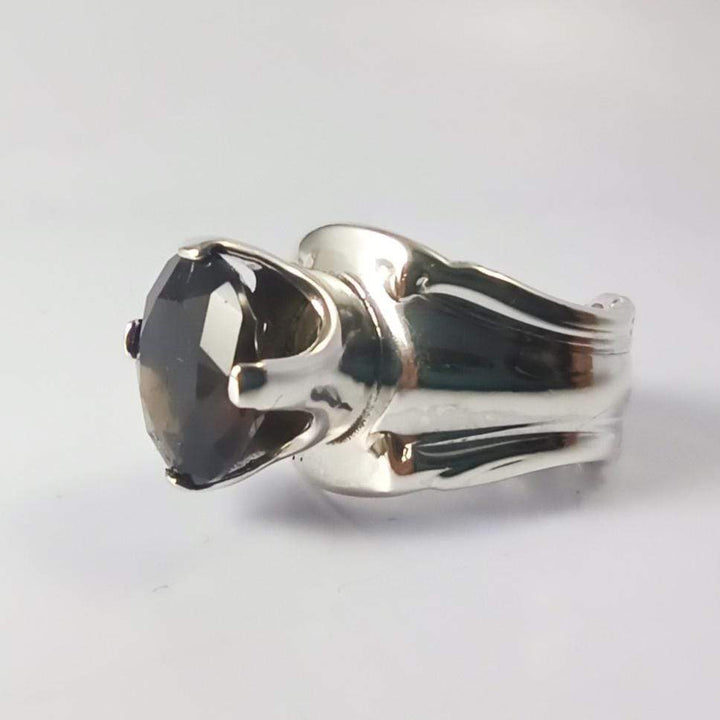 Smoky Quartz Princess Spoon Ring, Sterling Silver with Prong-Set Natural Smoky Quartz Gemstone