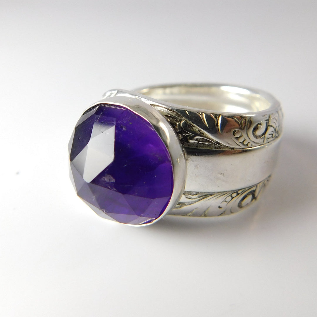 spoon ring Amethyst Gemstone Sterling Silver Classic Band Spoon Ring