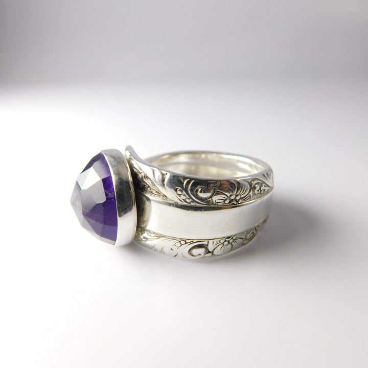 spoon ring Amethyst Gemstone Sterling Silver Classic Band Spoon Ring