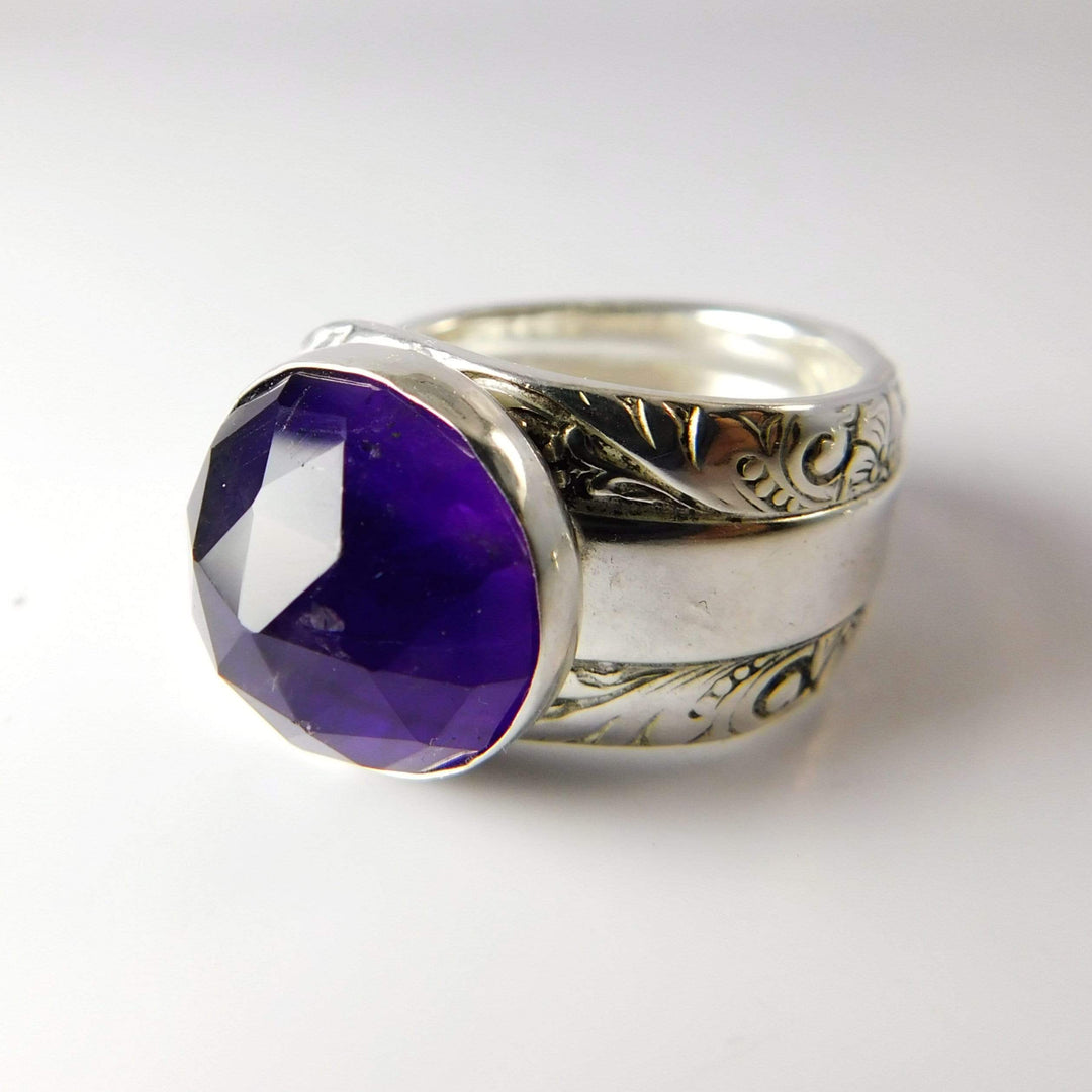 spoon ring Amethyst Gemstone Sterling Silver Classic Band Spoon Ring