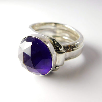 spoon ring Amethyst Gemstone Sterling Silver Classic Band Spoon Ring