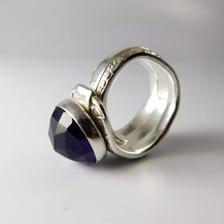 spoon ring Amethyst Gemstone Sterling Silver Classic Band Spoon Ring