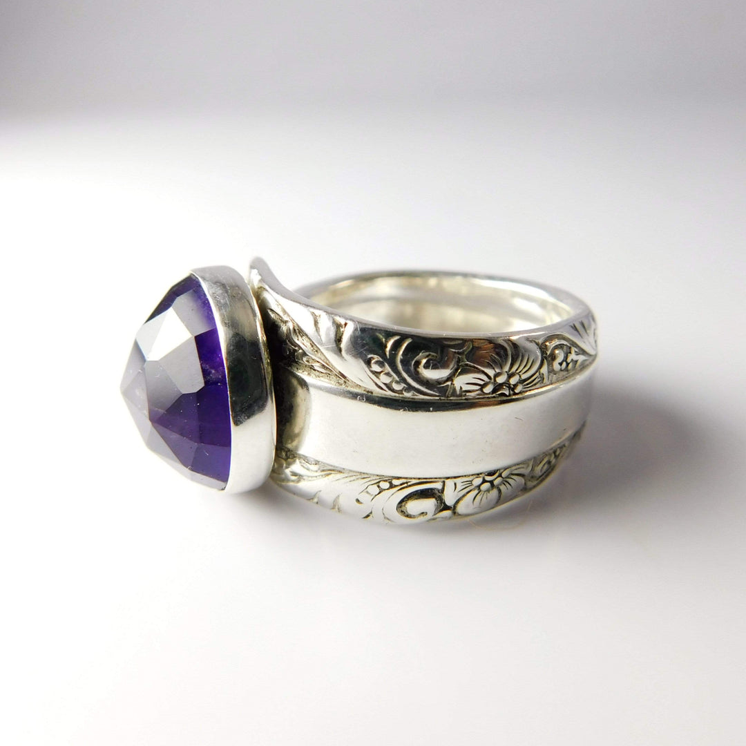 spoon ring Amethyst Gemstone Sterling Silver Classic Band Spoon Ring