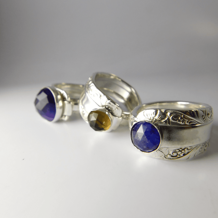 SOLD OUT - Blue Sapphire Gemstone Sterling Silver Classic Band Spoon Ring