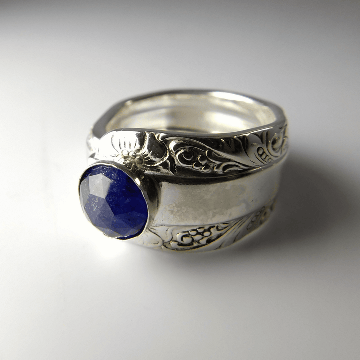 SOLD OUT - Blue Sapphire Gemstone Sterling Silver Classic Band Spoon Ring