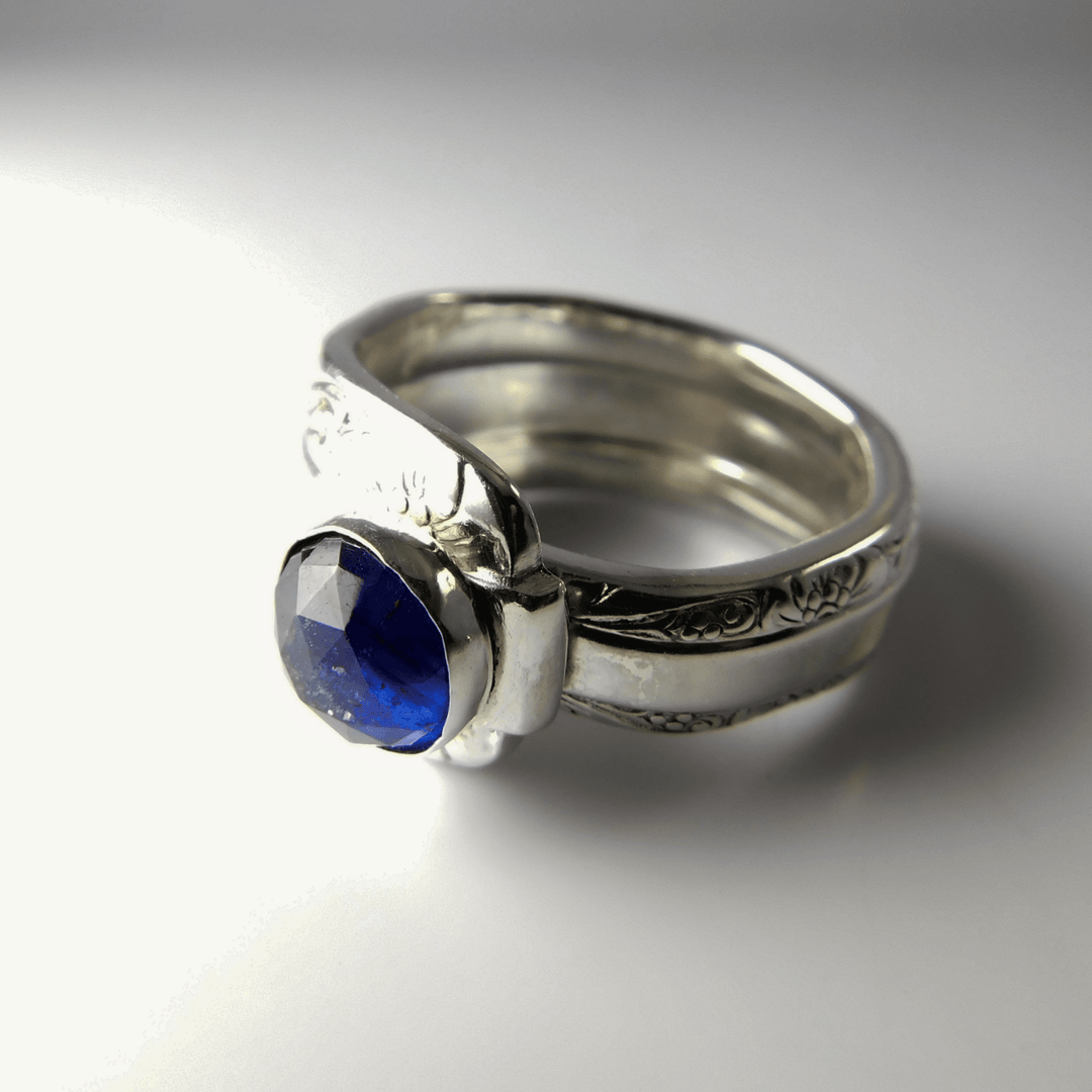 SOLD OUT - Blue Sapphire Gemstone Sterling Silver Classic Band Spoon Ring