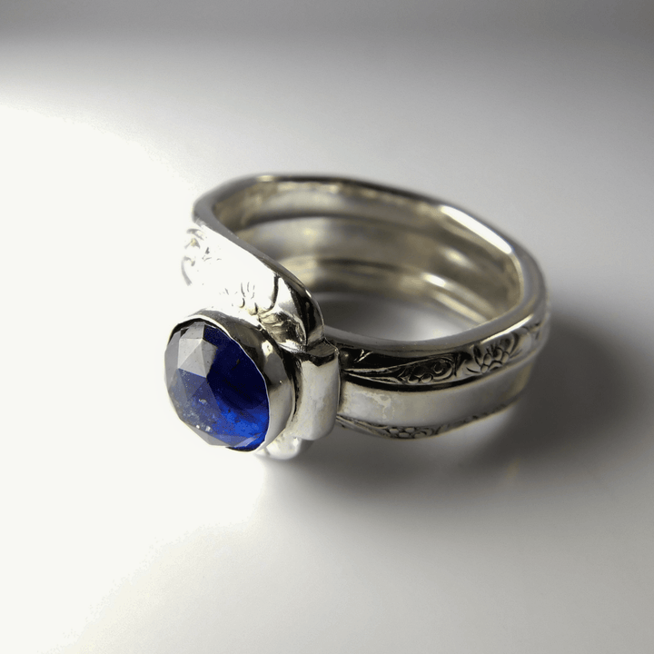 SOLD OUT - Blue Sapphire Gemstone Sterling Silver Classic Band Spoon Ring