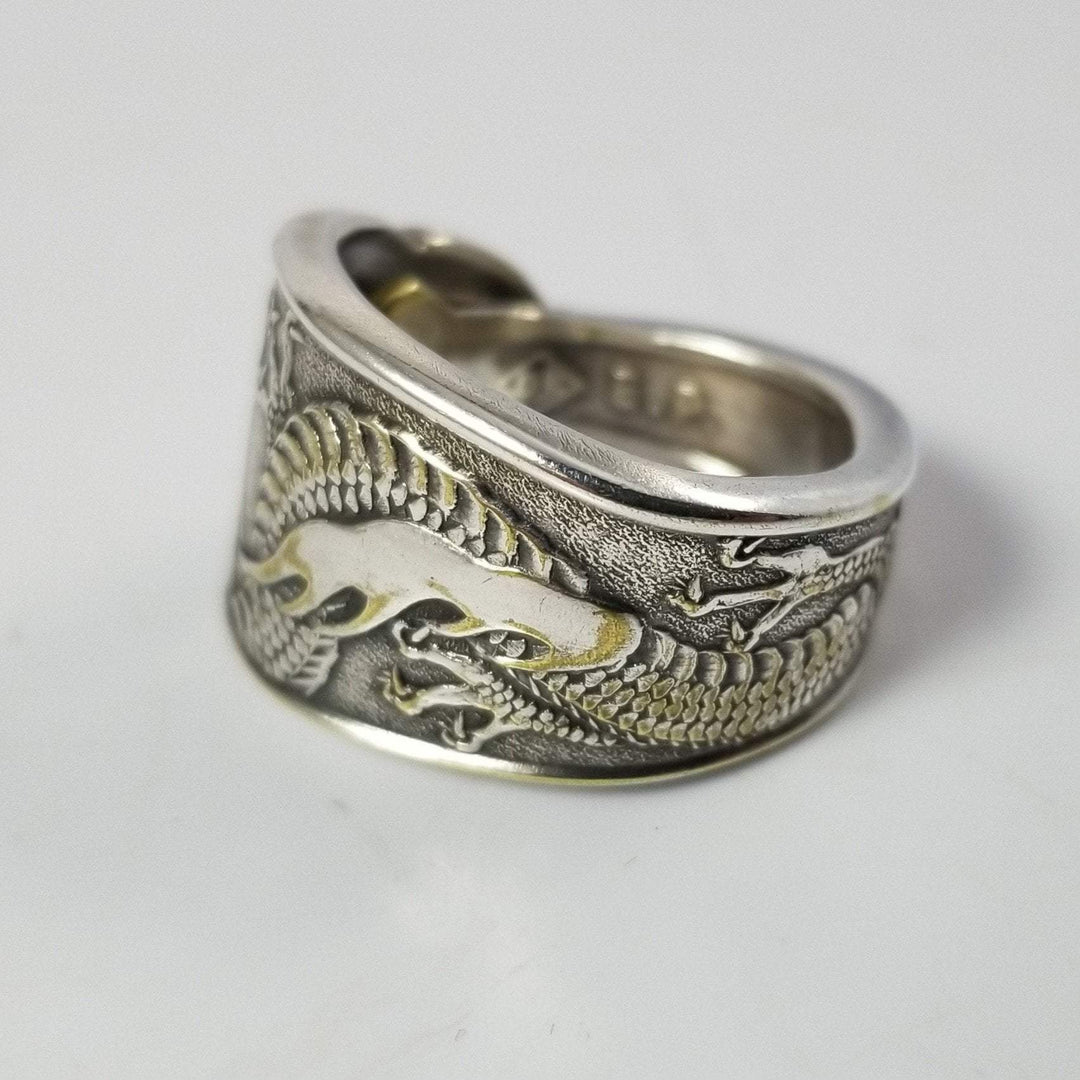 Dragon Spoon Ring, Classic Band Shape, Silver & Brass