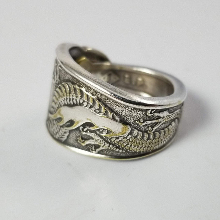 Dragon Spoon Ring, Classic Band Shape, Silver & Brass