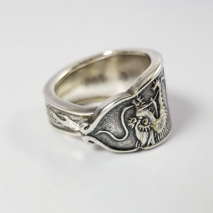 Dragon Spoon Ring, Classic Band Shape, Silver & Brass