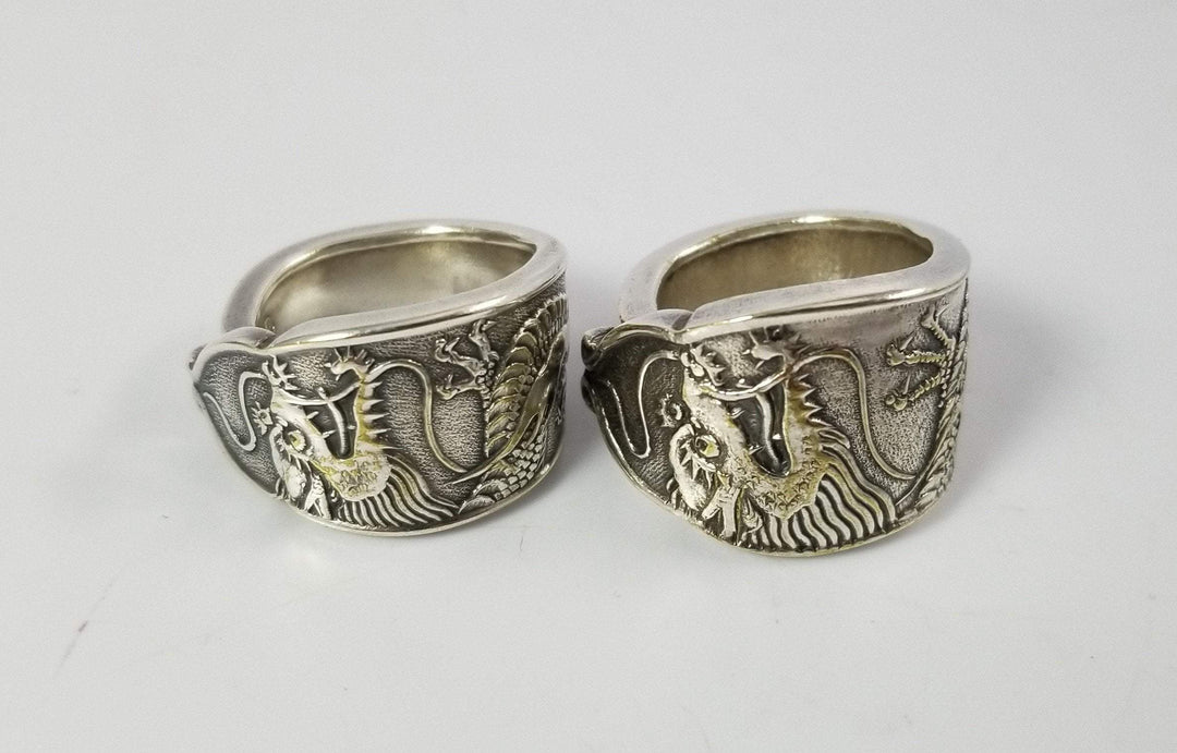Dragon Spoon Ring, Classic Band Shape, Silver & Brass