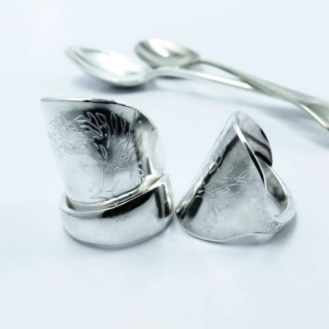 Engraved Tree of Life Silver Trim Handle Demitasse Spoon Ring