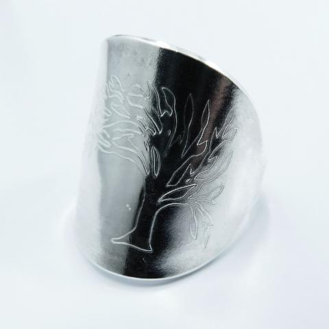 Engraved Tree of Life Silver Trim Handle Demitasse Spoon Ring