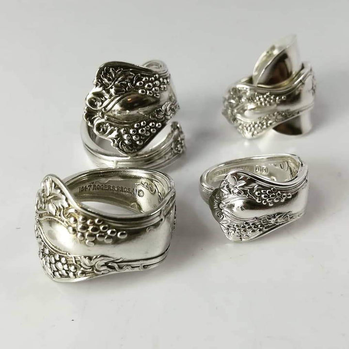 Grape Cluster Silver Whole Demitasse Spoon Ring
